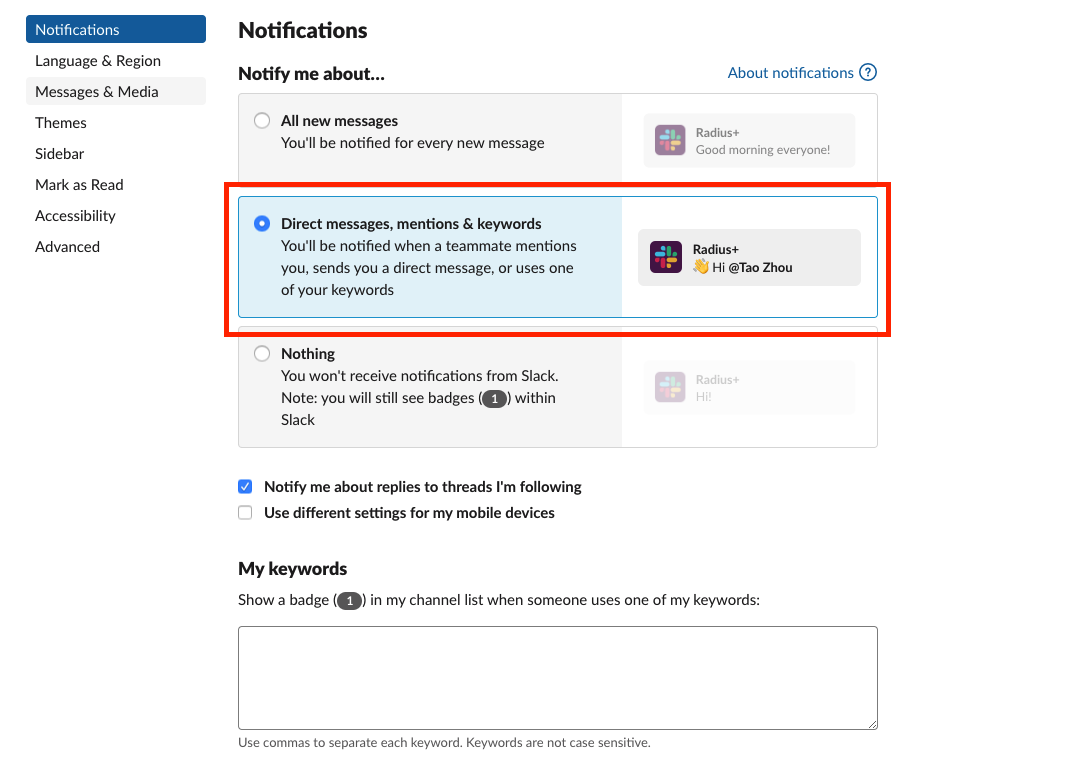 Customize Slack Notification Alerts Radius Help Center